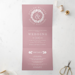 Vintager Rosenkranz staubige Rose Hochzeit Dreifach Gefaltete Einladung