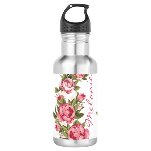 Vintager Rosenrosen Edelstahlflasche (Vorderseite)