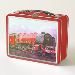 Vintager Rot- und Schwarzer Dampfzug Metall Brotdose