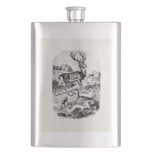 Vintager rote Rotwild-Hirsch mit der Damhirschkuh Flachmann (Vorderseite)