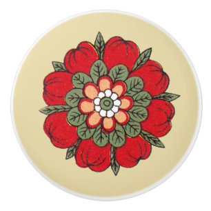 Vintager roter Blumen-Keramik-Griff Keramikknauf