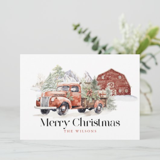 Vintager roter Farm LKW Barnberg Weihnachten (Stehend Vorderseite)