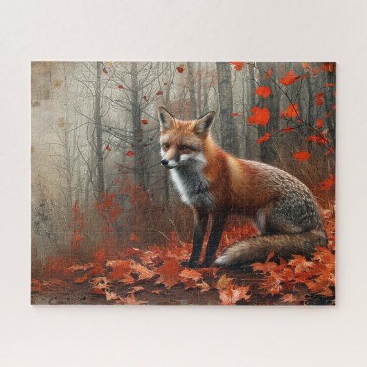 Vintager Roter Fox Herbstblätter 16x20 Puzzle (Horizontal)