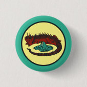 Vintager Roter Grüner Drache Lady Art Nouveau Stil Button (Vorderseite)