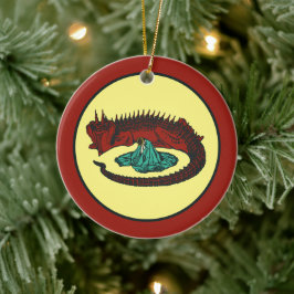 Vintager Roter Grüner Drache Lady Art Nouveau Stil Keramik Ornament