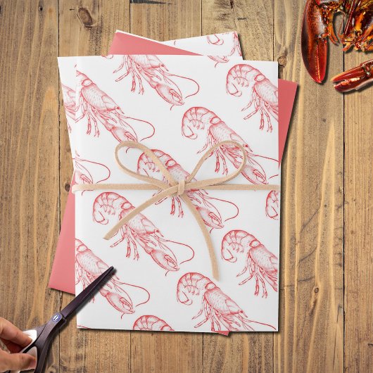 Vintager roter Hummer - Aquarell Geschenkpapier Set