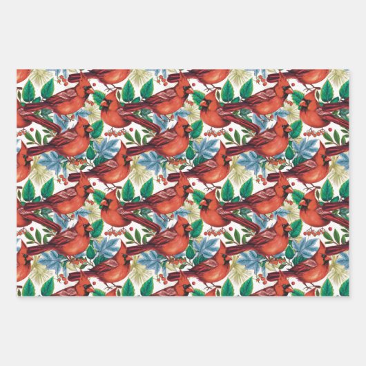 Vintager Roter Kardinal Birnen Weihnachtsfeiertag Geschenkpapier Set (Vorderseite)