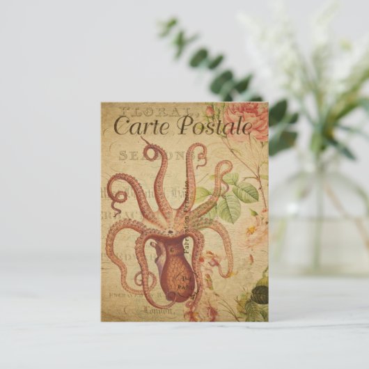 Vintager Roter Krake Postkarte (Stehend Vorderseite)