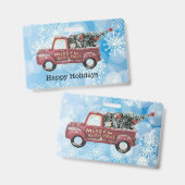 Vintager roter LKW auf blauem Schneeflockenhinterg Ausweis (Vorder- & Rückseite)