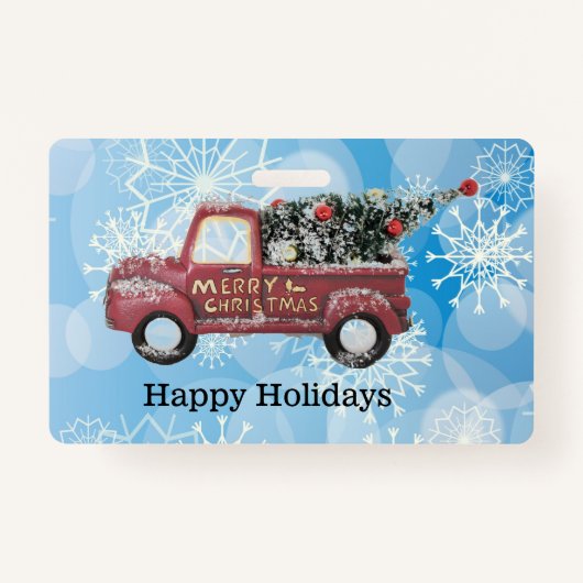 Vintager roter LKW auf blauem Schneeflockenhinterg Ausweis (Vorderseite)