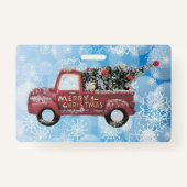 Vintager roter LKW auf blauem Schneeflockenhinterg Ausweis (Rückseite)