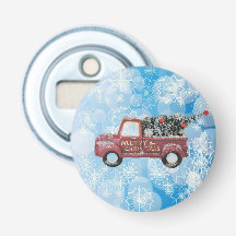 Vintager roter LKW auf blauem Schneeflockenhinterg