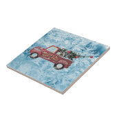 Vintager roter LKW auf blauem Schneeflockenhinterg Fliese (Seite)