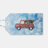 Vintager roter LKW auf blauem Schneeflockenhinterg Geschenkanhänger (Rückseite Horizontal)