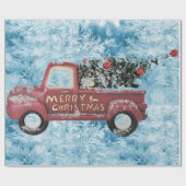 Vintager roter LKW auf blauem Schneeflockenhinterg Geschenkpapier (Flach)