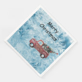 Vintager roter LKW auf blauem Schneeflockenhinterg Serviette (Ecke)