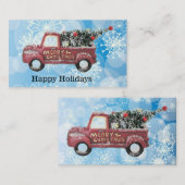 Vintager roter LKW auf blauem Schneeflockenhinterg Visitenkarte (Vorne/Hinten)