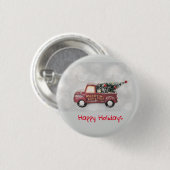 Vintager roter LKW auf grauem Hintergrund Button (Vorne & Hinten)