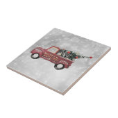 Vintager roter LKW auf grauem Hintergrund Fliese (Seite)