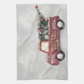 Vintager roter LKW auf grauem Hintergrund Geschirrtuch (Vertikal)