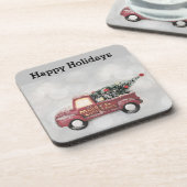 Vintager roter LKW auf grauem Hintergrund Getränkeuntersetzer (Linke Seite)
