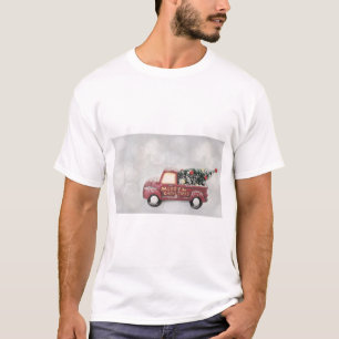 Vintager roter LKW auf grauem Hintergrund T-Shirt