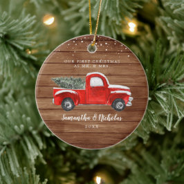 Vintager roter LKW | Erste Weihnachten Herr & Frau Keramik Ornament
