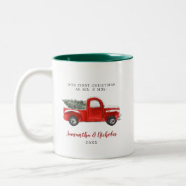 Vintager roter LKW | Erste Weihnachten Herr & Frau Zweifarbige Tasse