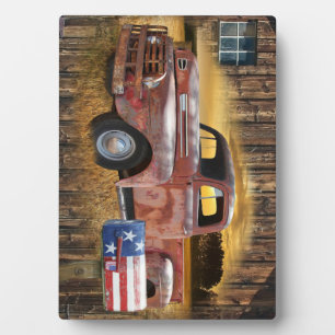 Vintager Roter LKW Fotoplatte