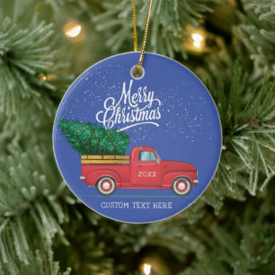 Vintager roter Lkw Frohe Weihnachten Benutzerdefin Keramik Ornament