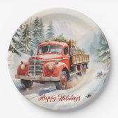 Vintager roter LKW für Weihnachten Pappteller (Vorderseite)