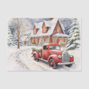 Vintager roter LKW für Weihnachten Seidenpapier