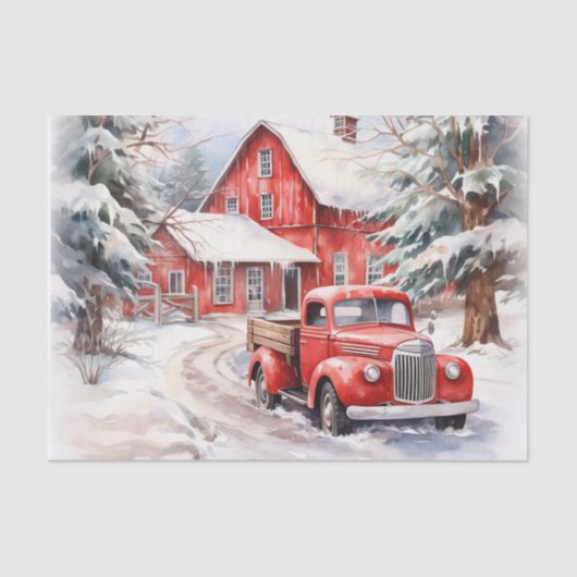 Vintager roter LKW für Weihnachten Seidenpapier (Vorderseite)