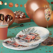 Vintager roter LKW für Weihnachten Serviette