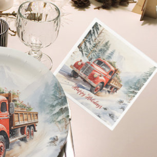 Vintager roter LKW für Weihnachten Serviette