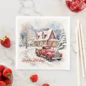 Vintager roter LKW für Weihnachten Serviette