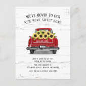 Vintager roter Lkw Gelbblütenbewegung Ankündigungspostkarte (Vorderseite)