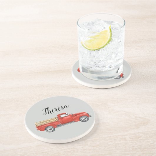 Vintager Roter LKW Getränkeuntersetzer (Seite)