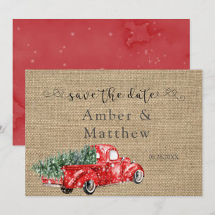 Vintager roter LKW-Hochzeit speichert die Datumska Save The Date
