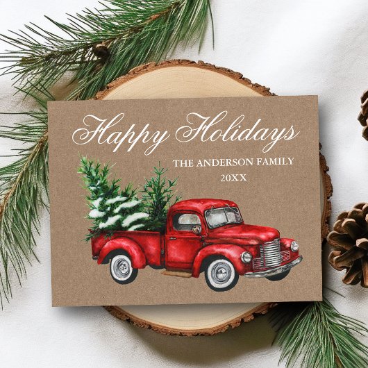 Vintager roter Lkw Kraft Happy Holidays Postkarte