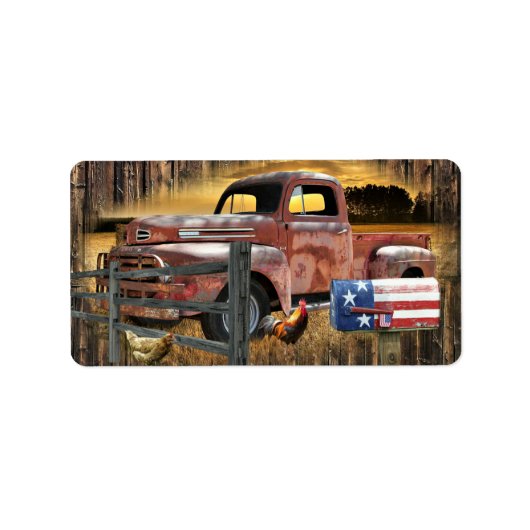 Vintager roter LKW-LKW-LKW Adressaufkleber (Vorne)