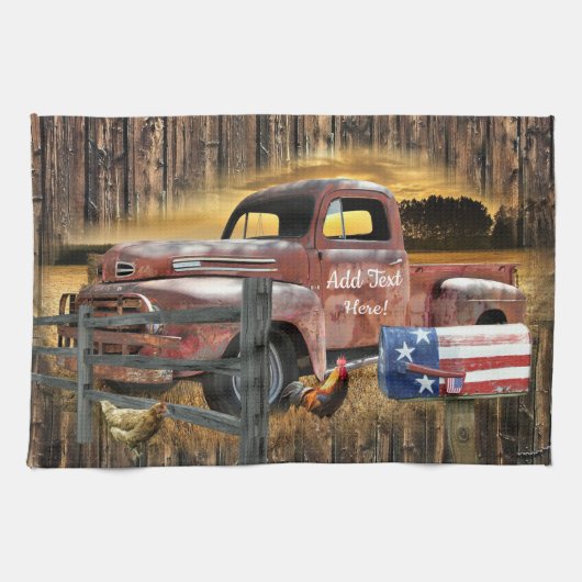 Vintager roter LKW-LKW-LKW Geschirrtuch (Horizontal)