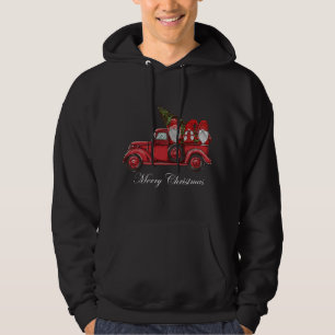 Vintager roter LKW mit drei Gnomen Merry Christma Hoodie