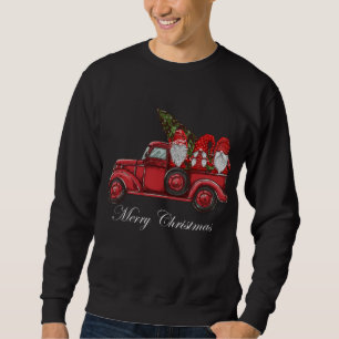 Vintager roter LKW mit drei Gnomen Merry Christma Sweatshirt