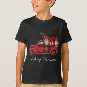 Vintager roter LKW mit drei Gnomen Merry Christma T-Shirt