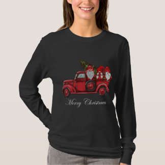 Vintager roter LKW mit drei Gnomen Merry Christma T-Shirt