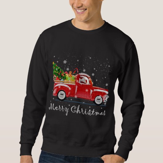 Vintager roter LKW mit fröhlichem Weihnachtsbaum Sweatshirt (Vorderseite)