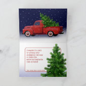 Vintager roter LKW mit Kiefernwald | Weihnachten Karte (Innenseite)