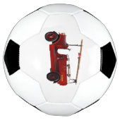 Vintager roter LKW mit Oberleitung, Fußball (Gedreht)