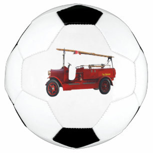 Vintager roter LKW mit Oberleitung, Fußball